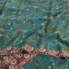 Sanskriti Vintage Sarees Blue Pure Crepe Silk Printed Sari 5yd Craft Fabric