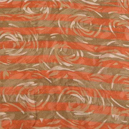 Sanskriti Vintage Sarees Green/Orange Pure Crepe Printed Sari 5yd Craft Fabric