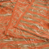 Sanskriti Vintage Sarees Green/Orange Pure Crepe Printed Sari 5yd Craft Fabric