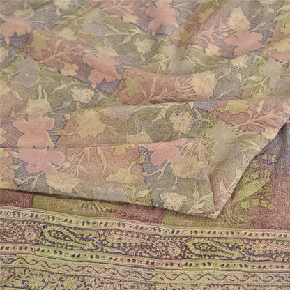 Sanskriti Vintage Sarees Multi Pure Crepe Silk Printed Sari 5yd Craft Fabric