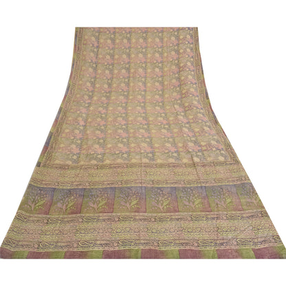 Sanskriti Vintage Sarees Multi Pure Crepe Silk Printed Sari 5yd Craft Fabric