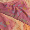 Sanskriti Vintage Sarees Saffron/Pink Pure Crepe Silk Printed Sari 5yd Fabric