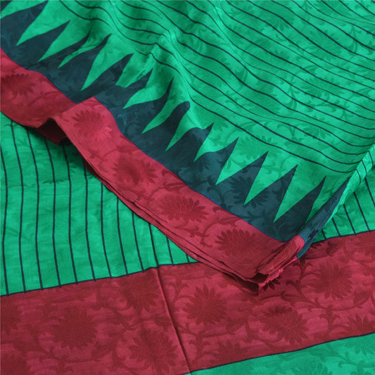 Sanskriti Vintage Sarees Green Pure Crepe Silk Printed Self Sari Craft Fabric