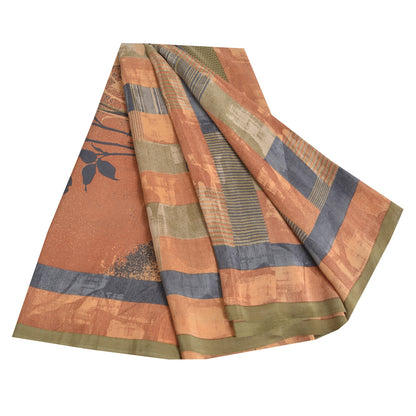 Sanskriti Vintage Sarees Multi Pure Crepe Silk Printed Sari 5yd Craft Fabric