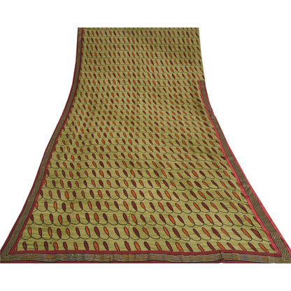 Sanskriti Vintage Sarees Green Pure Crepe Silk Printed/Fabric Patch Sari Fabric