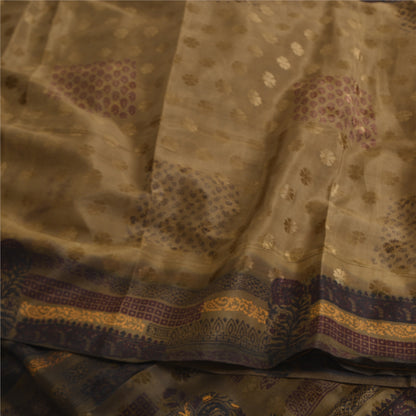 Sanskriti Vintage Sarees Brown Pure Crepe Silk Print/Woven Sari 6yd Fabric