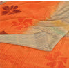 Sanskriti Vintage Sarees Ivory/Orange Pure Crepe Silk Print Sari Craft Fabric