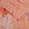 Sanskriti Vintage Sarees Peach 100%Pure Crepe Silk Printed Sari 5yd Craft Fabric