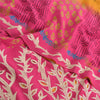 Sanskriti Vintage Sarees Yellow/Pink Pure Crepe Silk Print Sari 5yd Craft Fabric