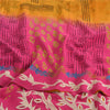 Sanskriti Vintage Sarees Yellow/Pink Pure Crepe Silk Print Sari 5yd Craft Fabric