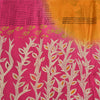 Sanskriti Vintage Sarees Yellow/Pink Pure Crepe Silk Print Sari 5yd Craft Fabric