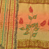 Sanskriti Vintage Sarees Green/Pink Pure Crepe Silk Print Sari 5yd Craft Fabric