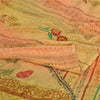 Sanskriti Vintage Sarees Green/Pink Pure Crepe Silk Print Sari 5yd Craft Fabric