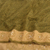 Sanskriti Vintage Sarees Green/Cream Pure Crepe Printed Sari 5yd Craft Fabric