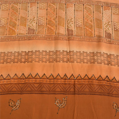 Sanskriti Vintage Sarees Brown Pure Crepe Silk Embroidered Printed Sari Fabric