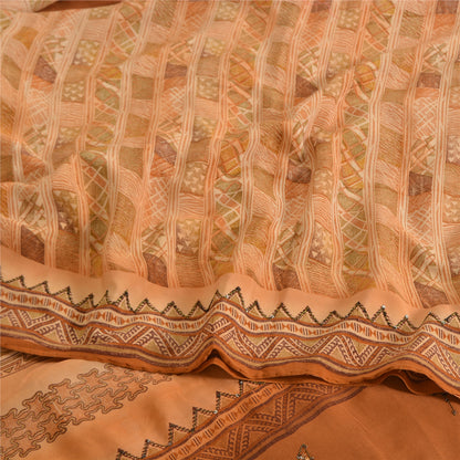 Sanskriti Vintage Sarees Brown Pure Crepe Silk Embroidered Printed Sari Fabric