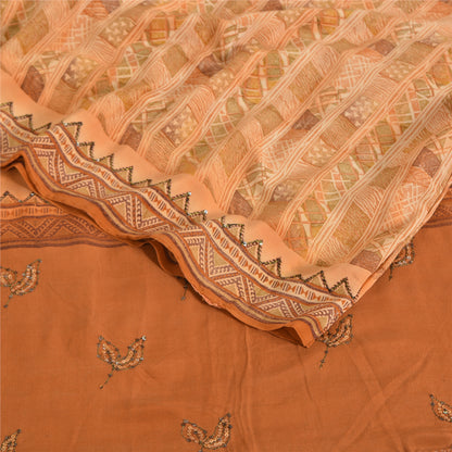 Sanskriti Vintage Sarees Brown Pure Crepe Silk Embroidered Printed Sari Fabric