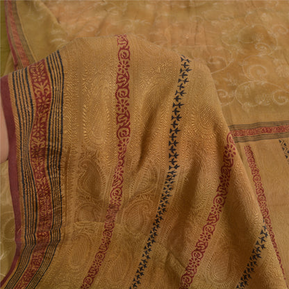 Sanskriti Vintage Sarees Brown Pure Crepe Silk Embroidered Printed Sari Fabric