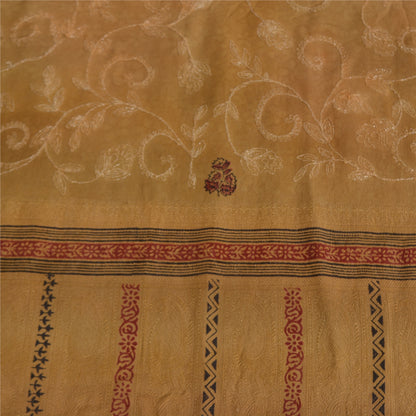 Sanskriti Vintage Sarees Brown Pure Crepe Silk Embroidered Printed Sari Fabric