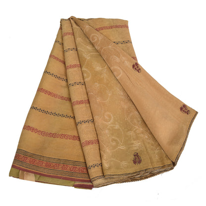 Sanskriti Vintage Sarees Brown Pure Crepe Silk Embroidered Printed Sari Fabric