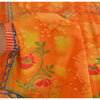 Sanskriti Vintage Sarees Orange Pure Crepe Silk Printed Sari 5yd Craft Fabric