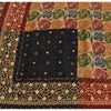 Sanskriti Vintage Sarees Cream Pure Crepe Silk Hand Beaded Printed Sari Fabric