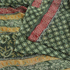 Sanskriti Vintage Sarees Green Pure Crepe Printed Embroidered Sari 5yd Fabric