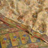 Sanskriti Vintage Sarees Cream Pure Crepe Printed Embroidered Sari 5yd Fabric