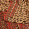 Sanskriti Vintage Sarees Beige Pure Crepe Hand Beads Print Sari 5yd Craft Fabric