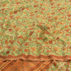 Sanskriti Vintage Sarees Green/Orange Pure Crepe Printed Sari 5yd Craft Fabric