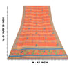 Sanskriti Vintage Sarees Orange/Peach Hand Beaded Pure Crepe Printed Sari Fabric