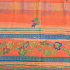 Sanskriti Vintage Sarees Orange/Peach Hand Beaded Pure Crepe Printed Sari Fabric