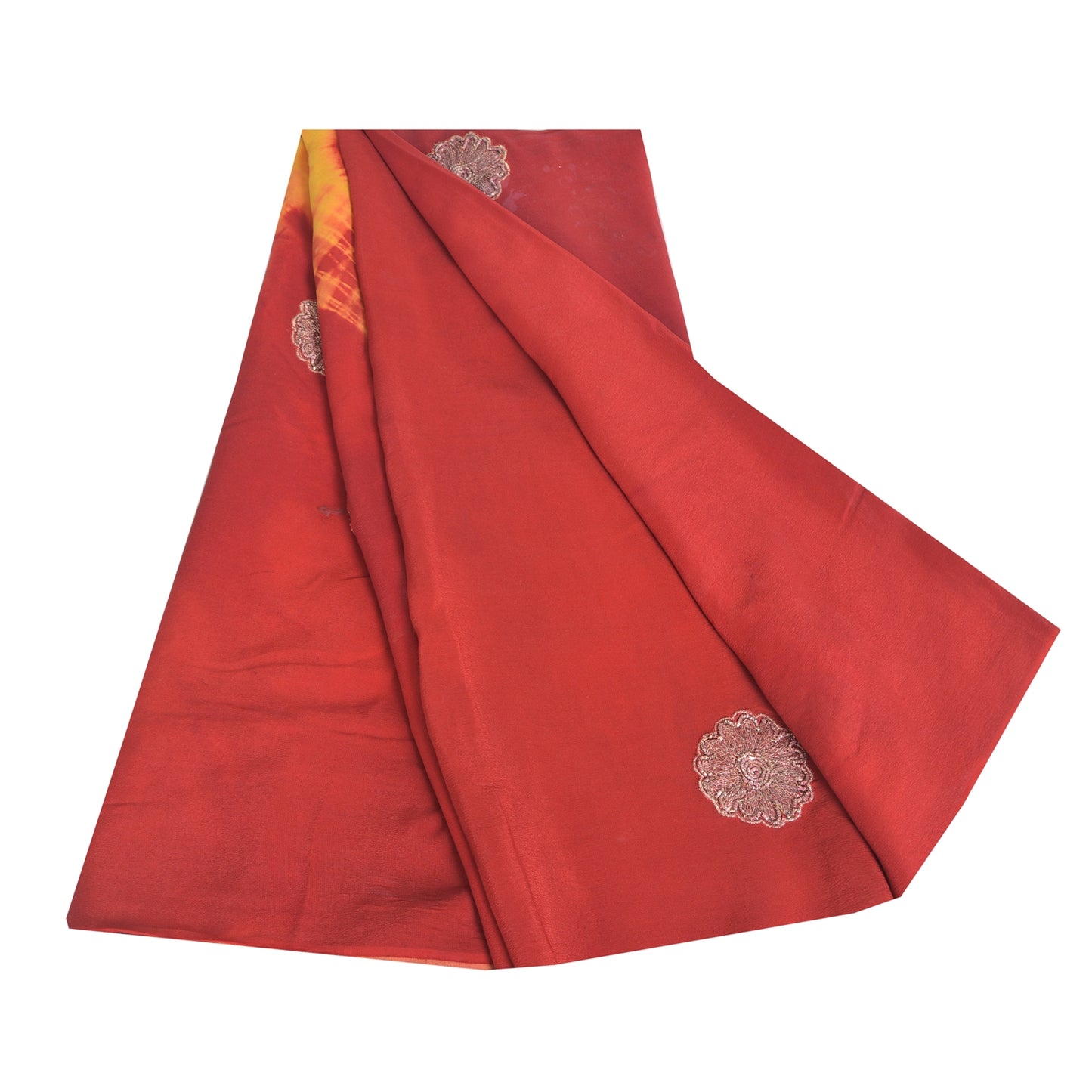 Sanskriti Vintage Sarees Red Tie-Dye Embroidered Zari Pure Crepe Sari Fabric