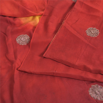 Sanskriti Vintage Sarees Red Tie-Dye Embroidered Zari Pure Crepe Sari Fabric