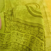 Sanskriti Vintage Sarees Yellow/Green Pure Crepe Silk Printed Sari 5yd Fabric