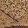 Sanskriti Vintage Sarees Multi Pure Crepe Hand Beaded Kantha Printed Sari Fabric