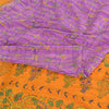 Sanskriti Vintage Sarees Purple/Yellow Pure Crepe Printed Sari 5yd Craft Fabric