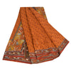 Sanskriti Vintage Sarees Saffron Pure Crepe Hand Embroidered Printed Sari Fabric