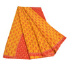 Sanskriti Vintage Sarees Yellow/Red Pure Crepe Block Print Sari 5yd Craft Fabric