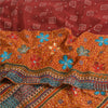 Sanskriti Vintage Sarees Red/Orange Hand Embroidery Print Pure Crepe Sari Fabric