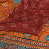 Sanskriti Vintage Sarees Red/Orange Hand Embroidery Print Pure Crepe Sari Fabric