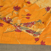 Sanskriti Vintage Sarees Pure Crepe Yellow/Saffron Printed Sari 5yd Craft Fabric