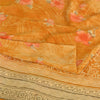 Sanskriti Vintage Sarees Yellow Pure Crepe Silk Printed Sari 5yd Craft Fabric