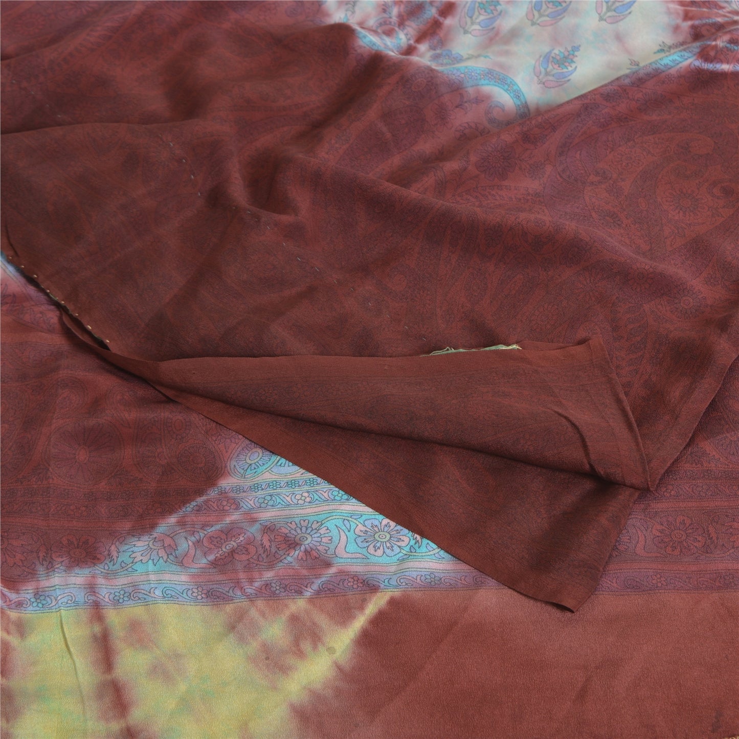 Sanskriti Vintage Sarees Red Tie-Dye Pure Crepe Silk Print Sari 5yd Craft Fabric