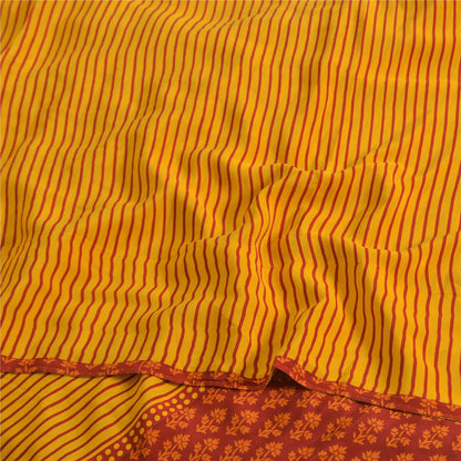 Sanskriti Vintage Sarees Yellow/Red Pure Crepe Silk Print Sari 5yd Craft Fabric