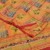 Sanskriti Vintage Sarees Pure Crepe Hand Beaded Kantha Printed Sari 5yd Fabric