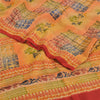 Sanskriti Vintage Sarees Pure Crepe Hand Beaded Kantha Printed Sari 5yd Fabric