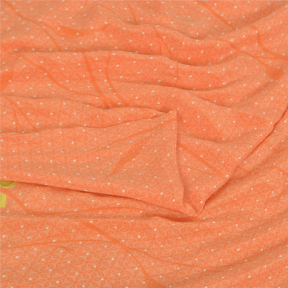 Sanskriti Vintage Sarees Orange Pure Crepe Silk Printed Sari 5yd Craft Fabric