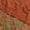 Sanskriti Vintage Sarees Orange/Green Pure Crepe Printed Sari 5yd Craft Fabric