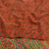 Sanskriti Vintage Sarees Orange/Green Pure Crepe Printed Sari 5yd Craft Fabric